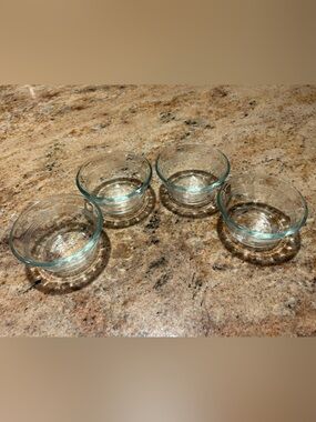 PYREX #463 Set of 4 6oz Tempered Glass Fluted 3 Banded Custard Cups